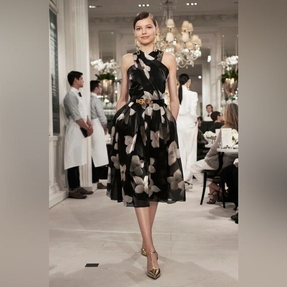 Ralph Lauren Collection Purple Label Floral Silk Cocktail Midi Dress Fit & Flare - Picture 6 of 11